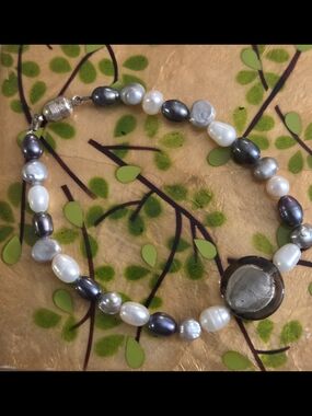Freshwater Pearl Bracelet Multi Color Gray White Baroque Magnetic Clasp